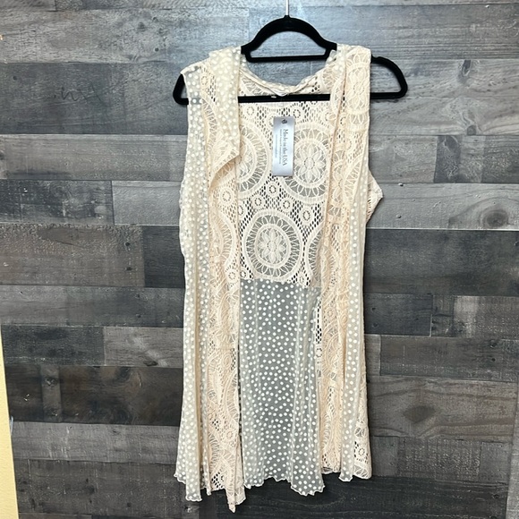 Vine Street Tops - New Cream Lace long Vest from Vine Street